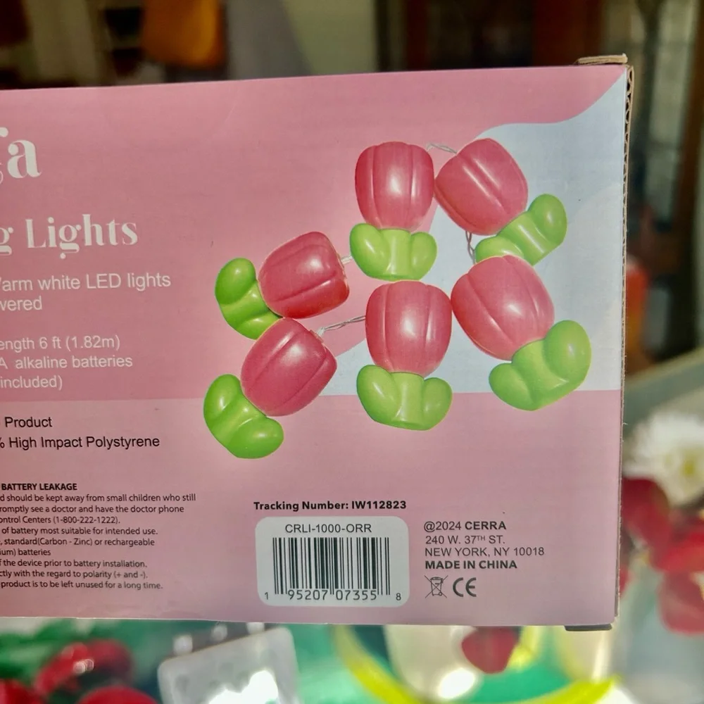 Pink Spring Tulip Flower Shaped String Lights 6ft Battery Operated Indoor Use
